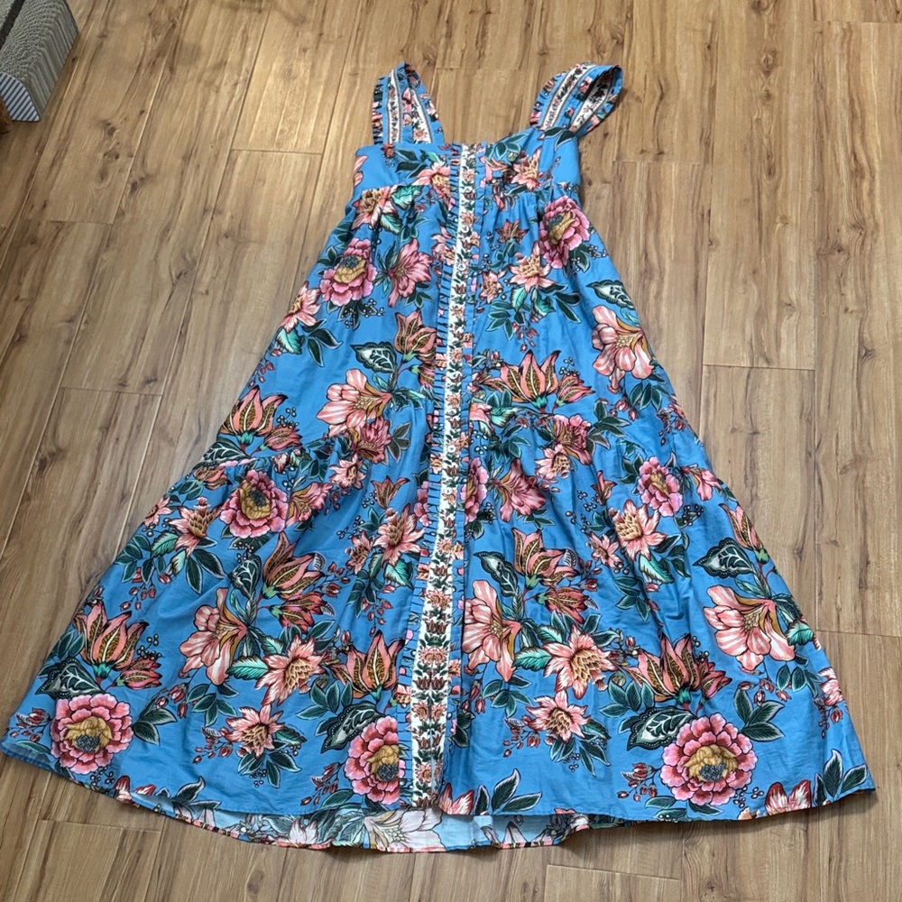 Farm Rio Floral Blue Square Neck Dress